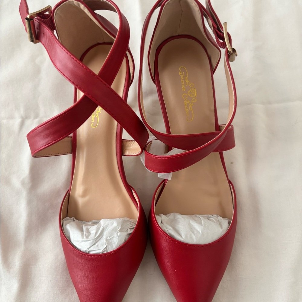 Journee Collection Red Strappy Heels